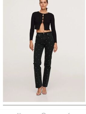 Mango Black Straight-Leg Jeans with Rhinestones Size 34 Eur